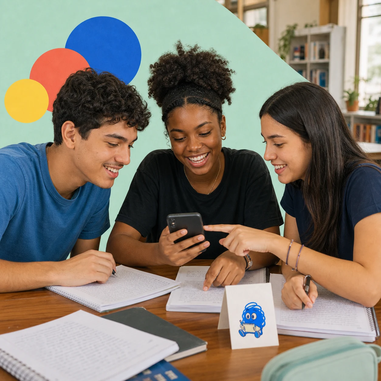 Três estudantes treinam redação juntos usando o Agora Passei