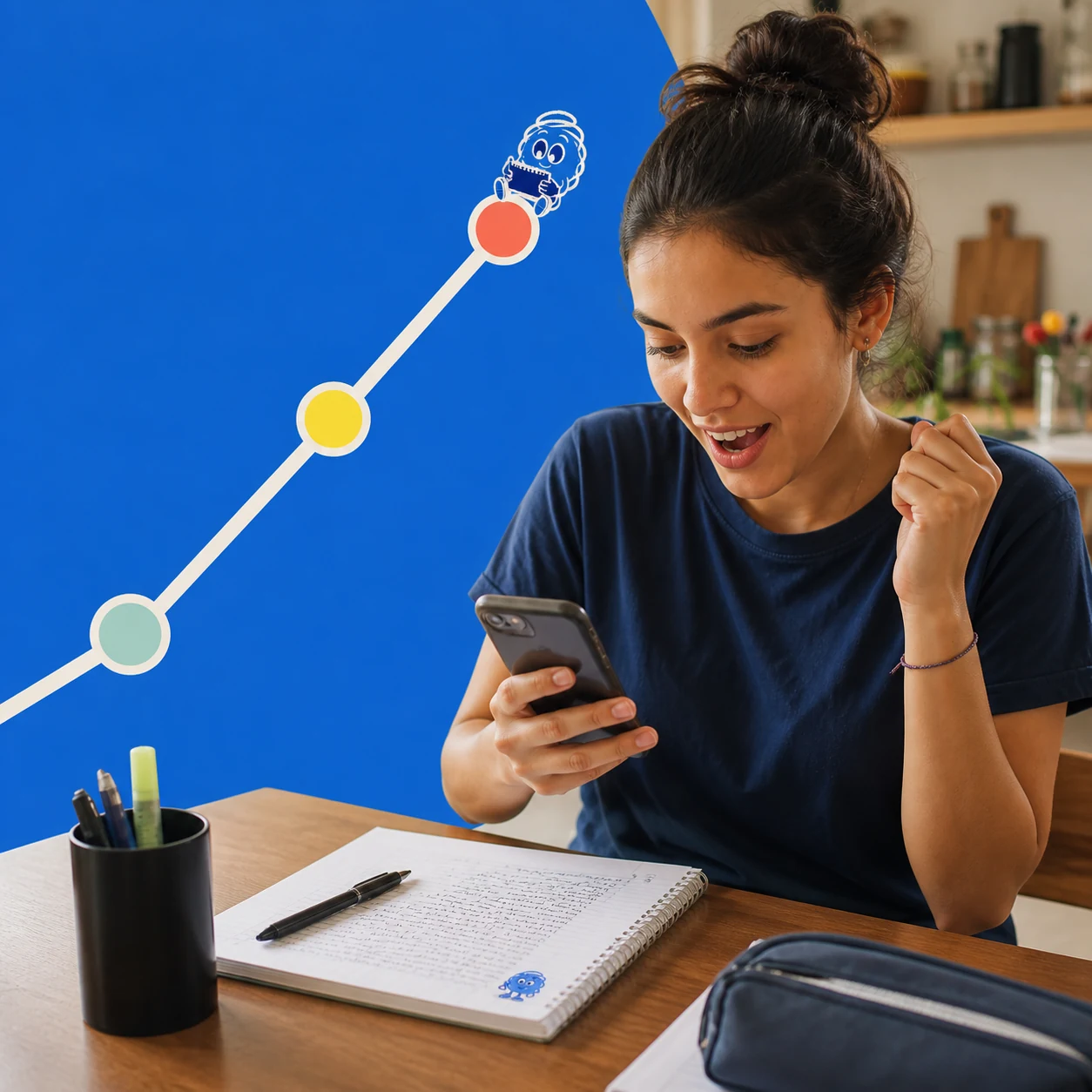 Estudante acompanha a evolução da sua redação pelo celular